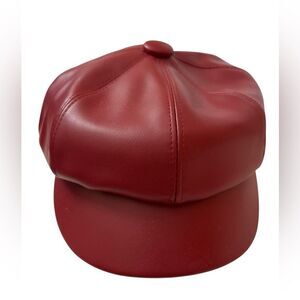 111‎ WOMENS DEEP RED NWT FAUX LEATHER NEWSBOY CAP